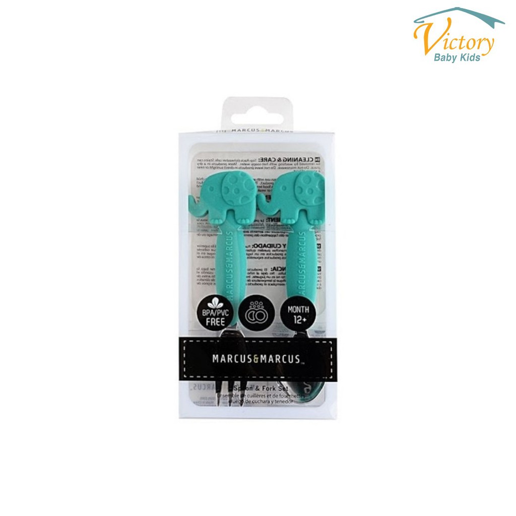 Marcus &amp; Marcus Spoon &amp; Fork Set Elephant Green (KD03 EP) Sendok Makan Anak