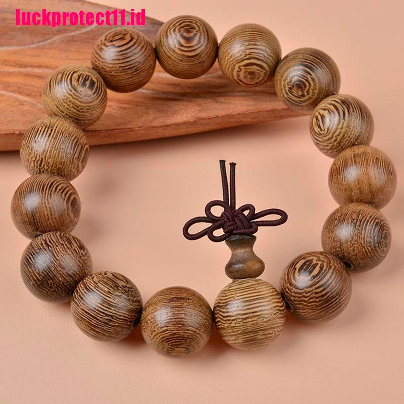 (LUCK) Gelang Tangan Manik-Manik Kayu Tibet Buddha Ukuran 15mm Untuk Pria / Wanita