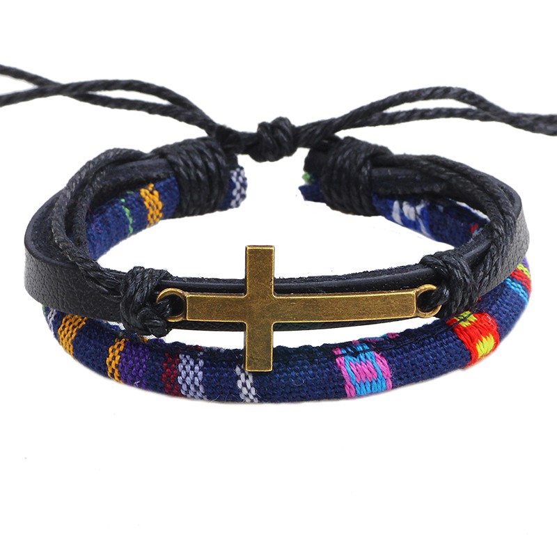 Gelang Tangan Tali Motif Salib Yesus Warna Perunggu  