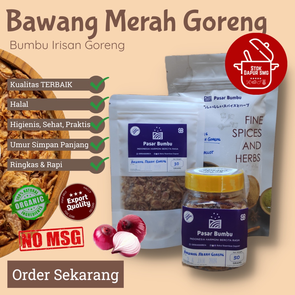 

Pasar Bumbu Brambang Bawang Merah Goreng / Fried Shallot Pouch Refill 30gr 75gr Botol 50gr