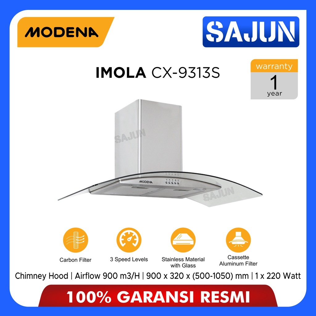 Modena Alat Penghisap Asap IMOLA CX9313L Chimney Hood 90 Cm CX 9313L / CX 9313S