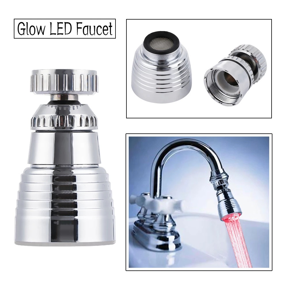 360 Degree Rotation Colors Glow LED Faucet/Creative Temperature Sensor Light Water Tap Nozzle for Kitchen Bathroom