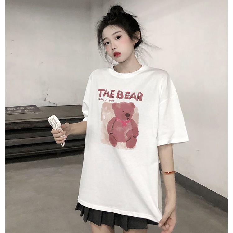 THISTLE - Oversize Tee Tshirt Wanita Model Longgar Motif The Bear Scarf