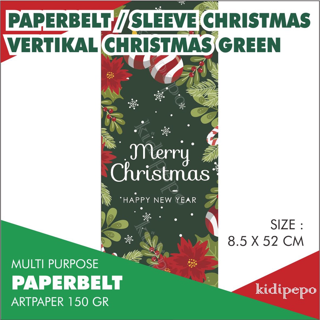 

PAPERBELT / SLEEVE KUE NATAL / CHRISTMAS VERTIKAL CHRISTMAS GREEN – ISI 25 LEMBAR