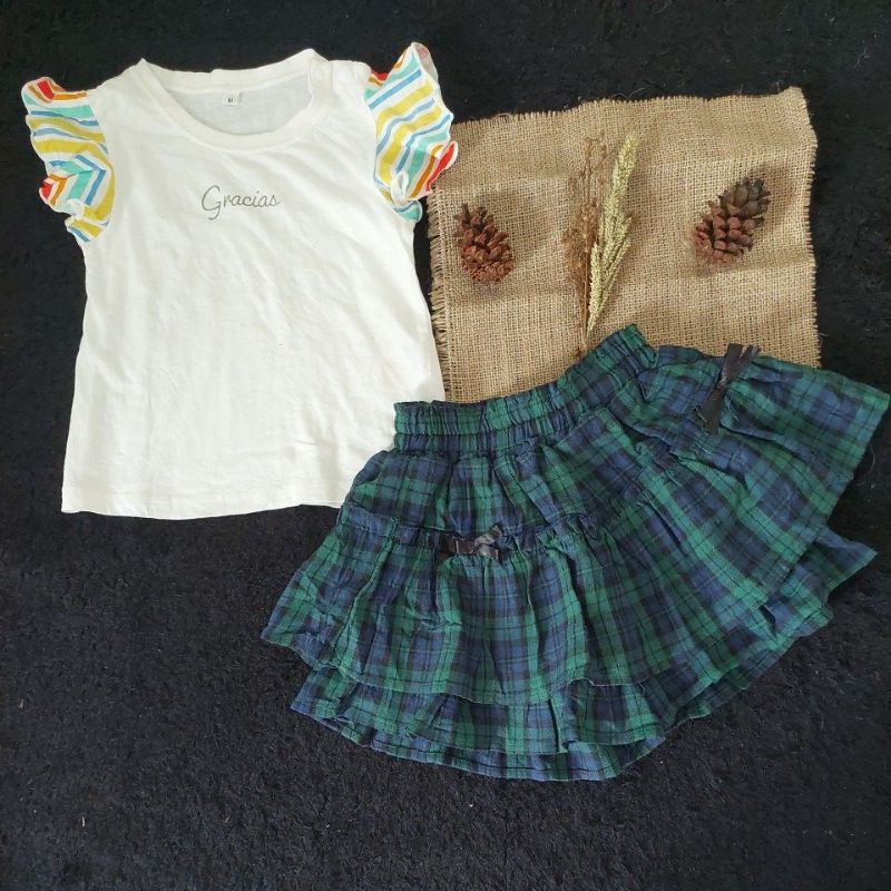 stelan rok hijau kotak kotak