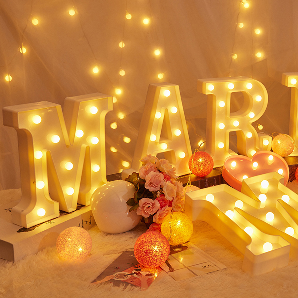 LED 26 Letters Luminous Night Light/Warm White Battery DIY Alphabet Lamp/Christmas Wedding Birthday Valentines Day Party Decor/INS Standing Neon Romantic Light Box