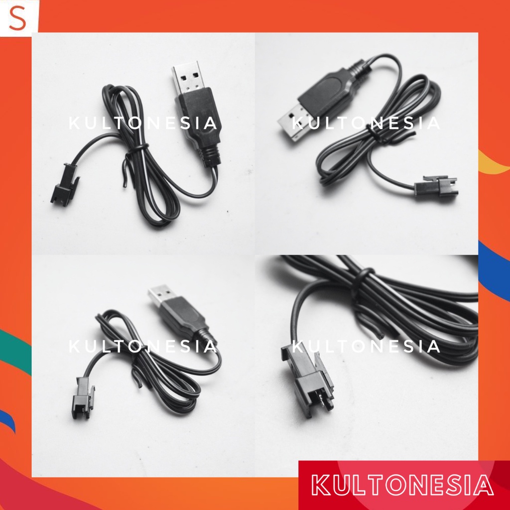 Kabel Cas Mobil RC Model USB Soket Hitam 2Pin Panjang Kabel 50Cm
