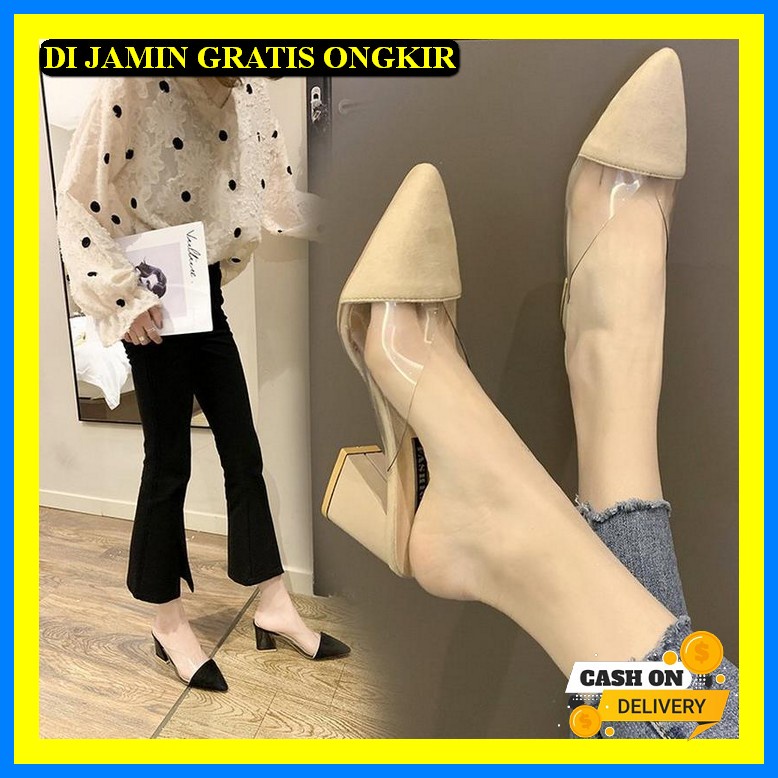 [P20Qa) ..Sendal Slop Kaca Zara || Sendal Hak Tahu., Hils Wanita Terb Sandal Wanita Heels Kaca Kris 