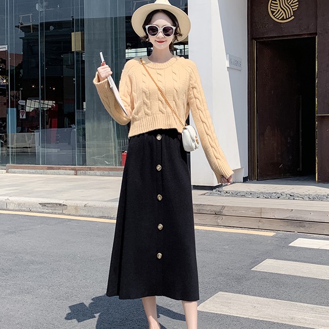 Rok Rajut Korean Style Skirt Rok Kantor Rok Kancing Panjang Putih Rok Panjang Payung