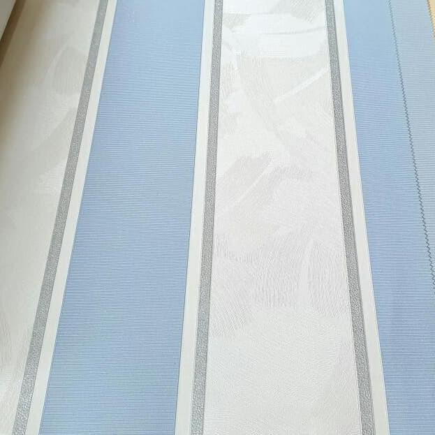 Hari Ini Jual.Wallpaper Vinyl Bertekstur Timbul Motip Salur Biru & Putih Hot Sale