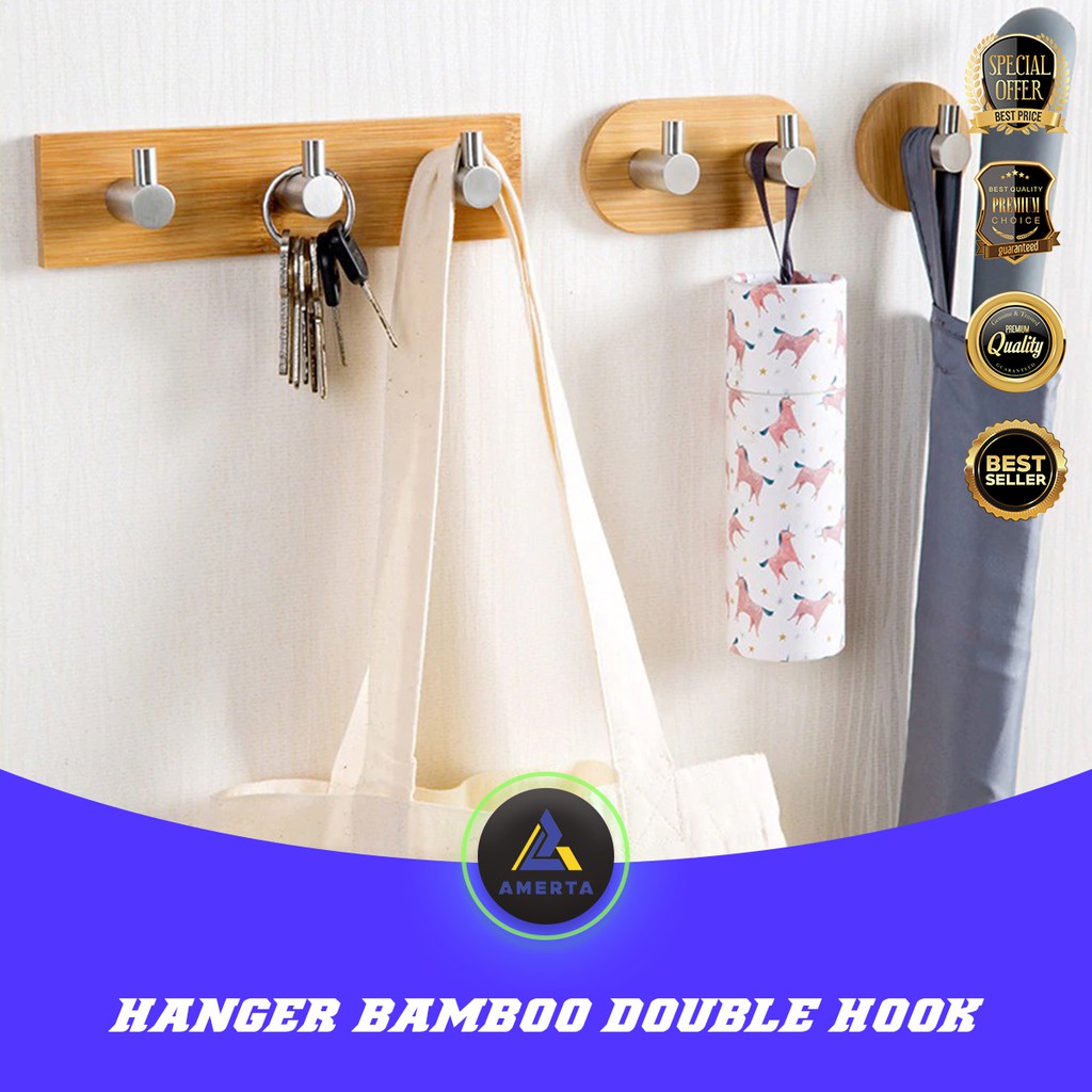 KHGDNOR Gantungan Dinding Hanger Bamboo Stainless Steel