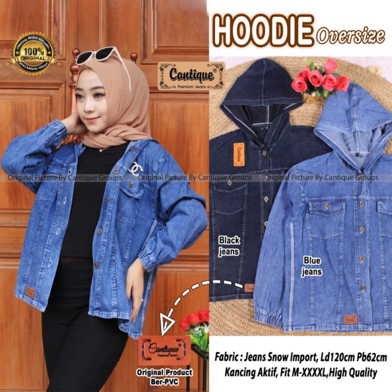 Hoodie oversize jaket jeans wanita by cantique