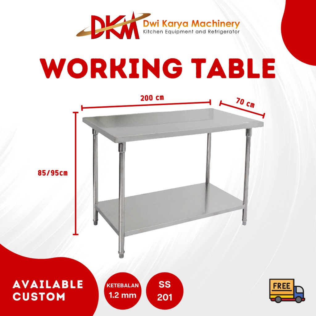 Meja Dapur Stainless / Meja Stainless Dapur / Meja Dapur Stainless Steel 200x70x85/95cm / Meja Stain