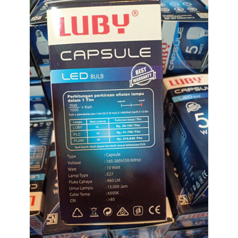 Bohlam Capsule Luby 10 Wat LED Lampu Cahaya Putih