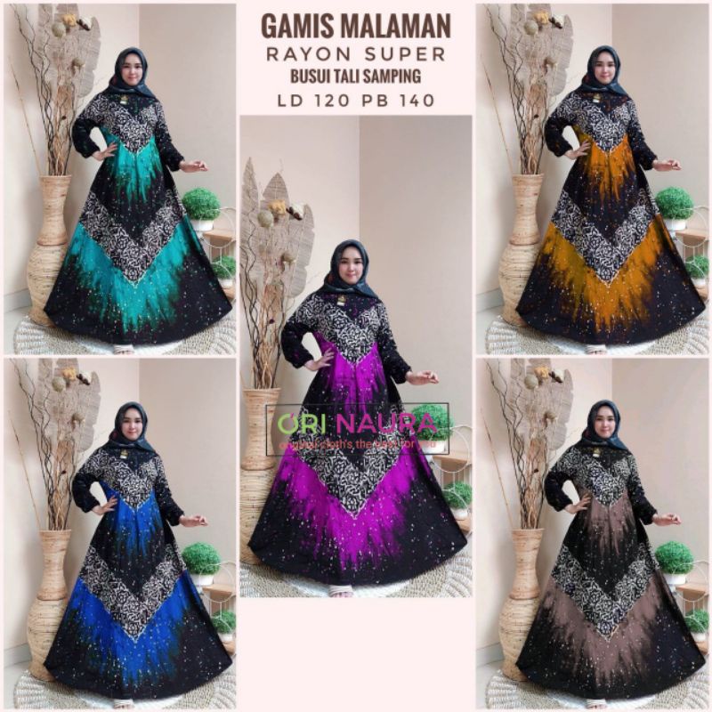 Gamis Rayon Jumbo Ld 120 Pb 140 Busui Lengan Panjang Batik Cap Malaman Dress Wanita Kekinian Pekalon