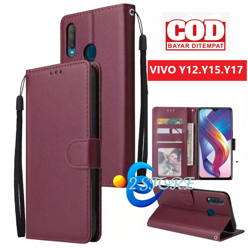 Flip case VIVO Y12 Y15 Y17 model flip ada tempat foto dan kartu flip cover bisa standing ada tali