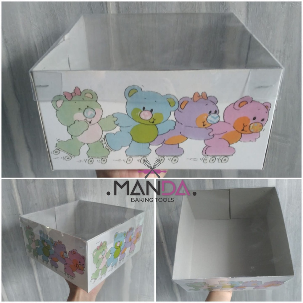 

Kardus dus hampers hantaran kue tart puding motif boneka tutup mika transparan tinggi 10 cm