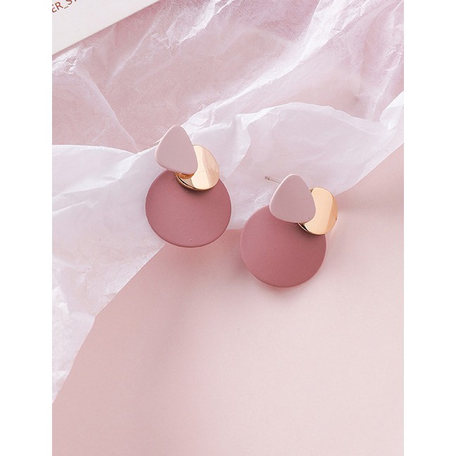 LRC Anting Tusuk Fashion Pink 925 Silver Needle Irregular Geometric Disc Earrings D42745