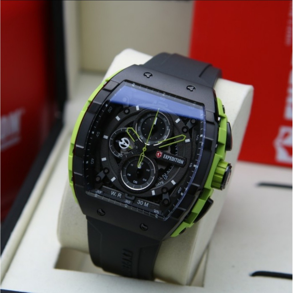 Expedition E6782 Original Jam Tangan Pria Rubber Black Green