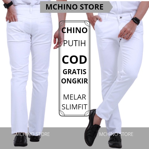 MS Celana Pants Chino Cino Cinos Chinos Warna Putih White Panjang Pria Cowo Cowok Dewasa Stretch Sli