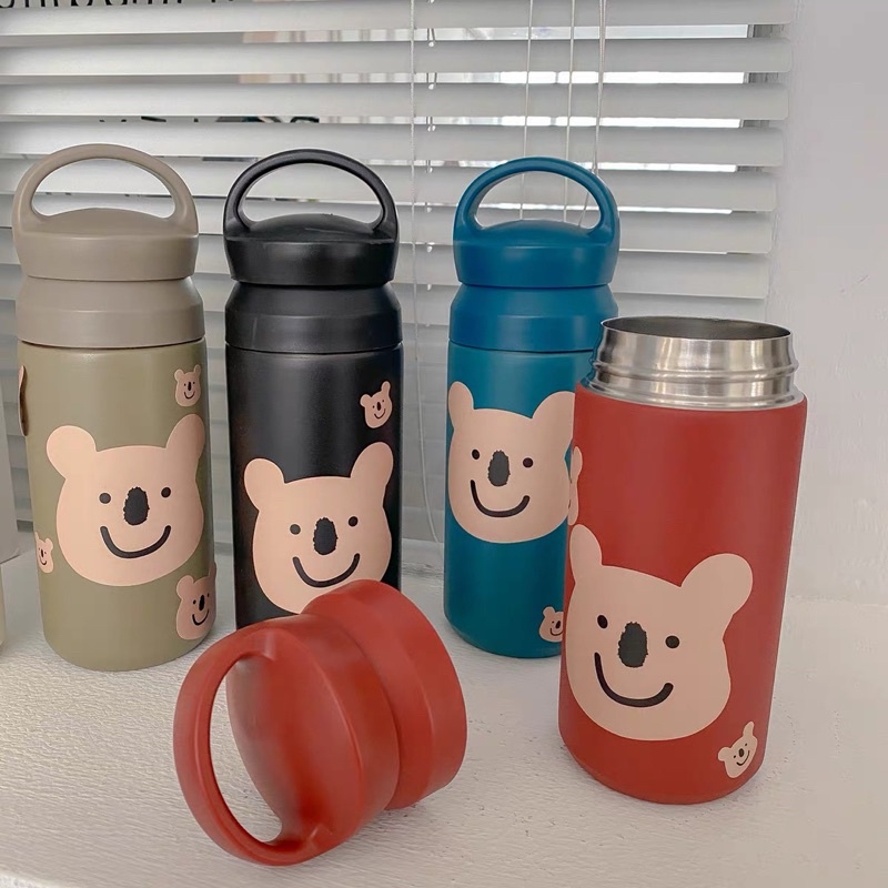 BOTOL TUMBLER TAHAN PANAS DINGIN / THERMOS TUMBLER STAINLESS STEEL 500ML / BOTOL MINUM HOT &amp; COLD / THERMOS MOTIF CUTE BEAR / AESTHETIC CUTE BOTTLE THERMOS / BOTOL TERMOS LUCU