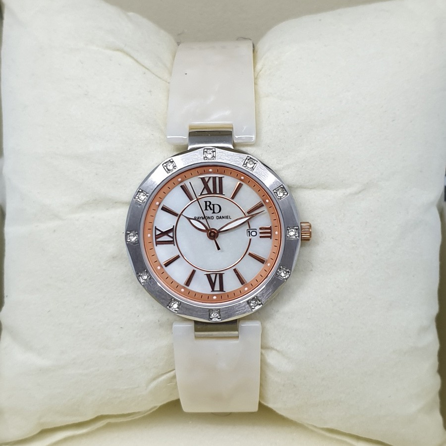 Raymond Daniel RD206 Silver Rosegold Akr.Putih, Jam Tangan Wanita,Original