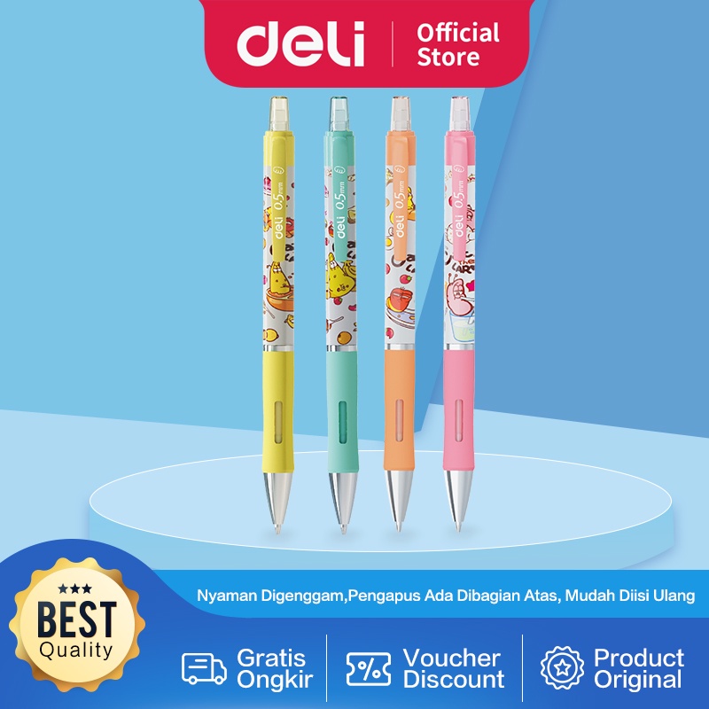 

Deli Larva Mechanical Pencil / Pensil Mekanik 0.5mm Soft Grip dengan Klip EU765