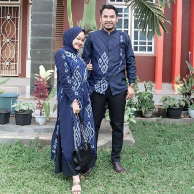 [Ready Stock] Set Couple Busana Tenun, Couple Gamis Tenun, Kemeja Kombinasi Tenun