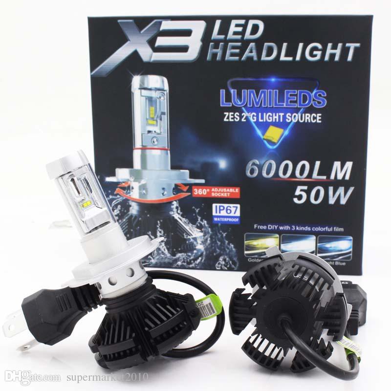 Lampu LED Headlamp Mobil H4 X3 Best Quality 3 Warna