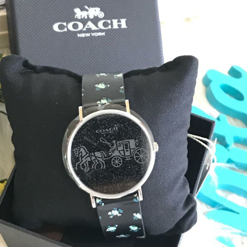 Jam Tangan COACH Perry 14503048 Glitter Dial Black Floral Strap Hitam Flower