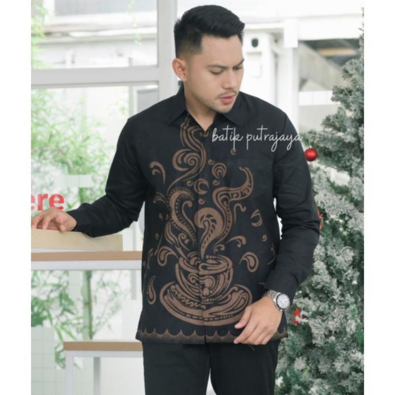 BAJU BATIK PRIA LAPIS FURING LENGAN PANJANG KOPI COKLAT