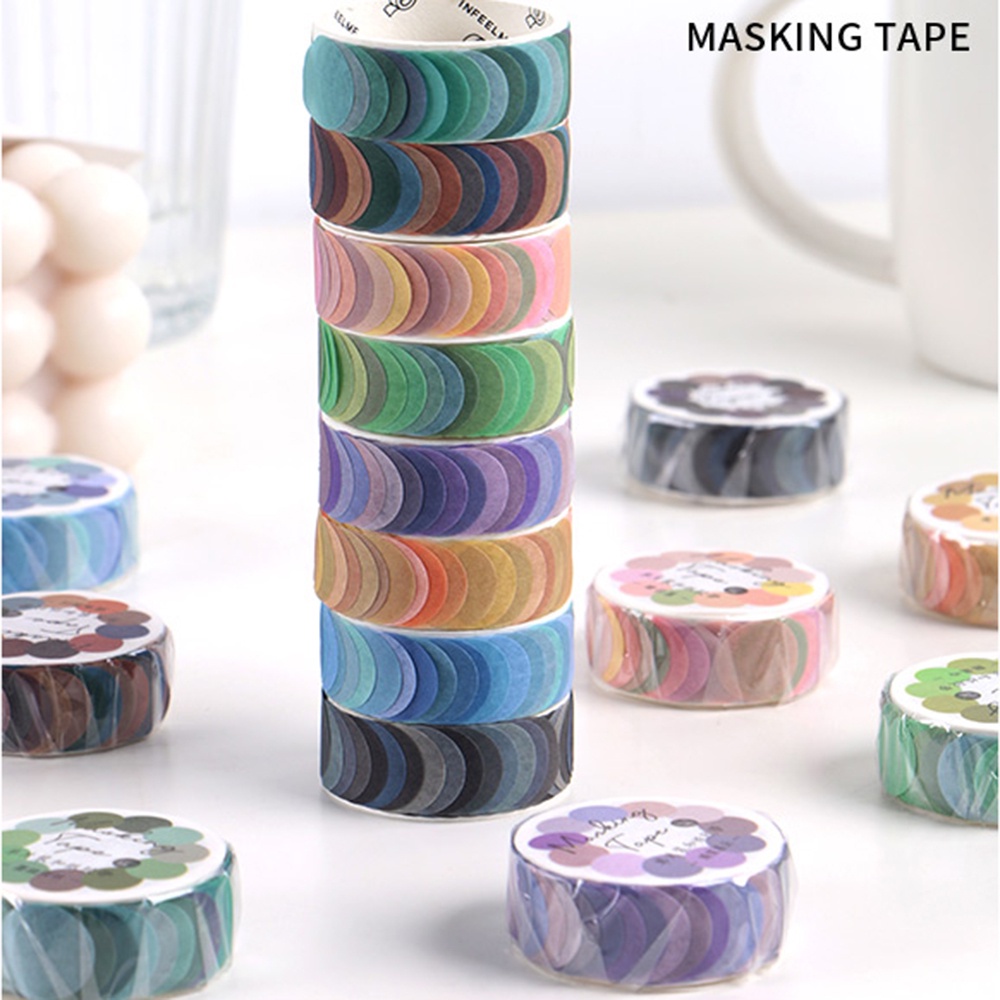 Chookey 100pcs / Roll Stiker Tape Washi Bulat Motif Polkadot Multi Warna Dekorasi Scrapbook / Diary Diy