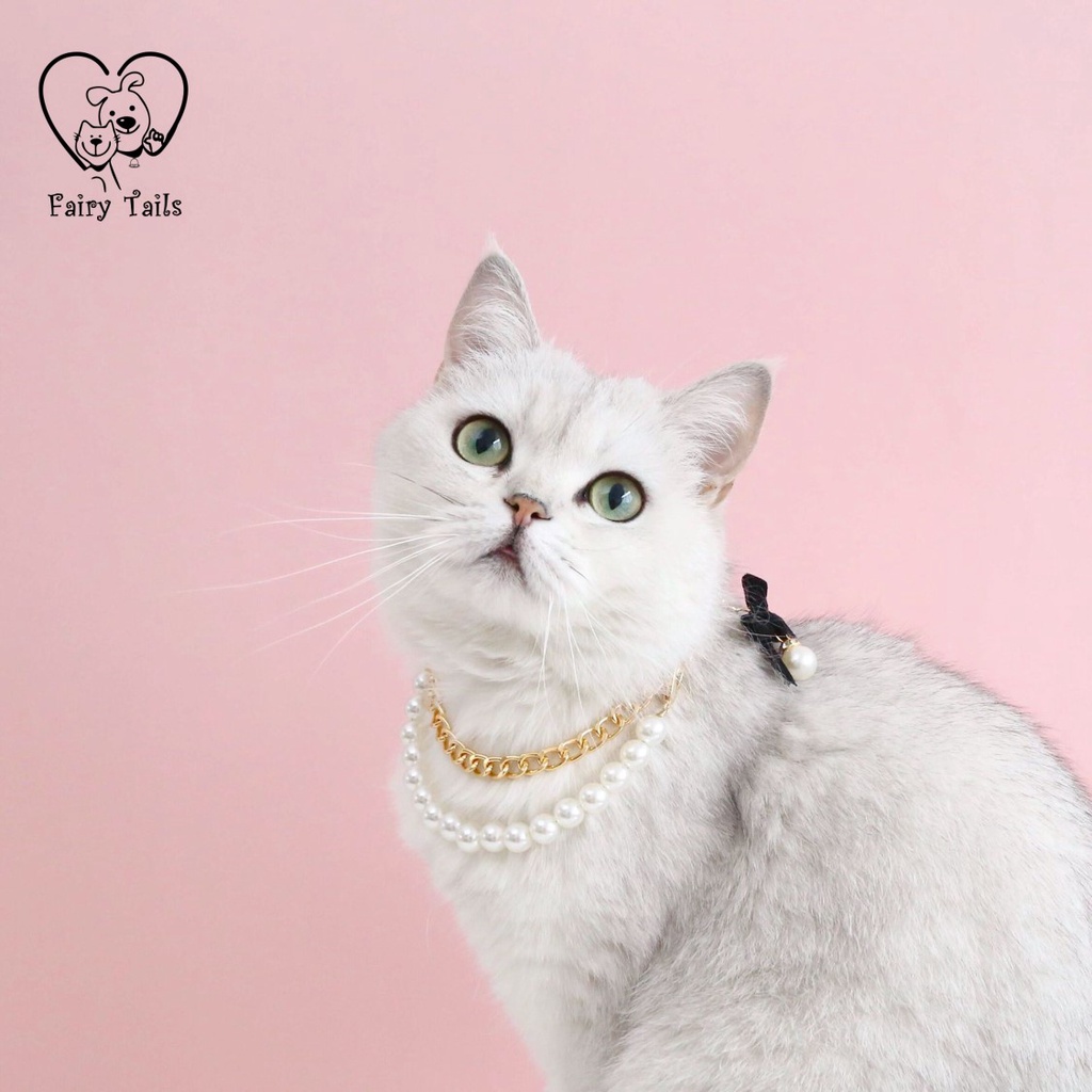 Rantai Kucing Anjing Kostum Cosplay Anabul Anjing Kucing Kalung Rantai dengan Mutiara | Pet Gold Chain with Pearl Necklace