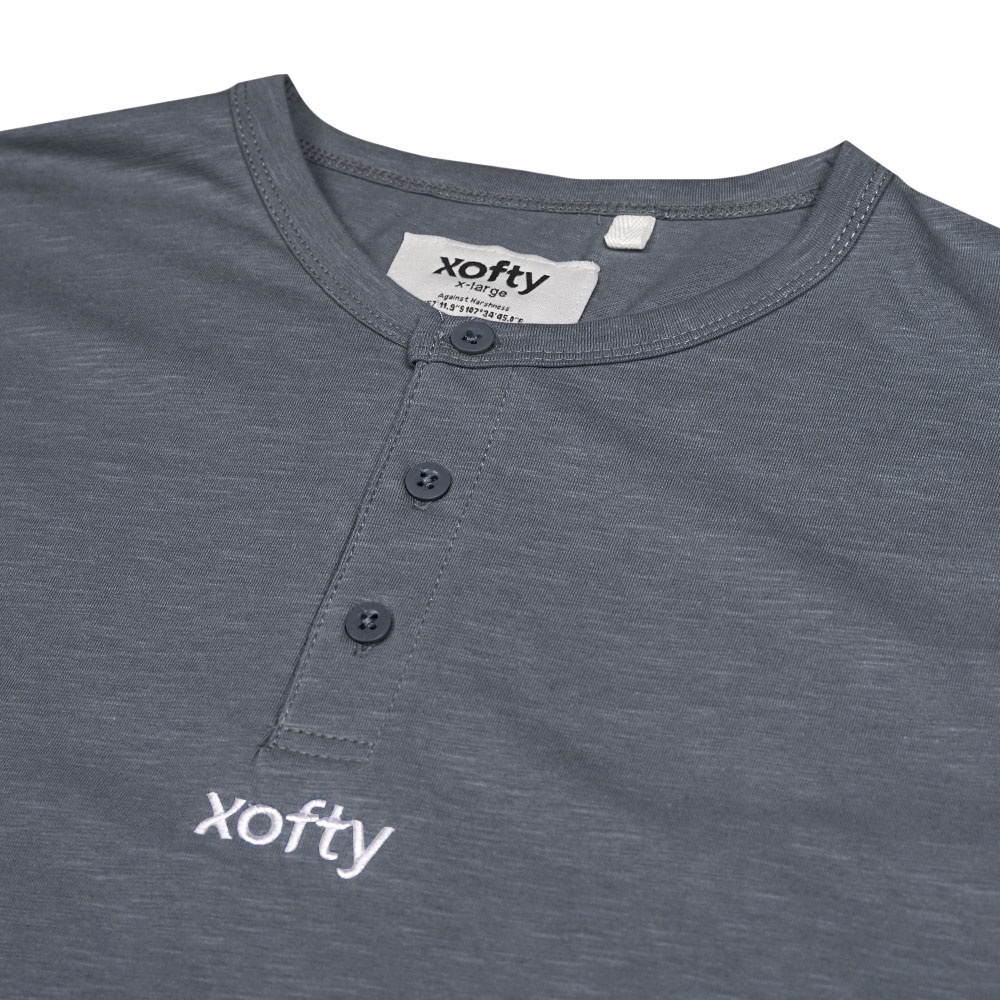 Xofty Kaos Henley Slub Dark Grey O-Neck T-shirt Cotton 30s