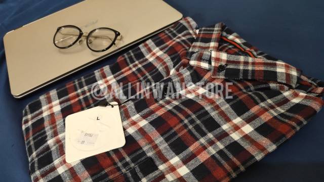 KEMEJA FLANEL DE FARIZ GARIS MERAH PUTIH BIRU ORIGINAL 100% (KEMEJA CASUAL)