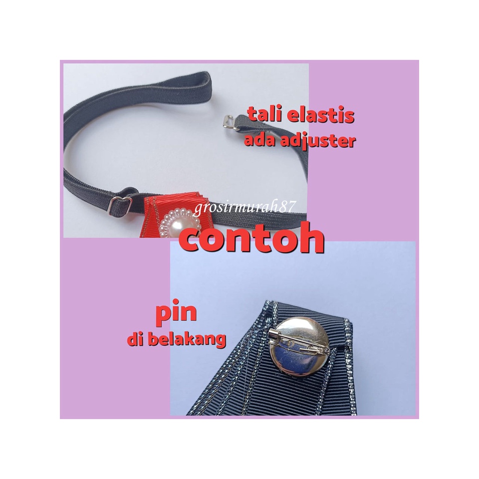 Dasi wanita model karet adjuster atau pin bross pita cewek ready hitam merah pink biru putih