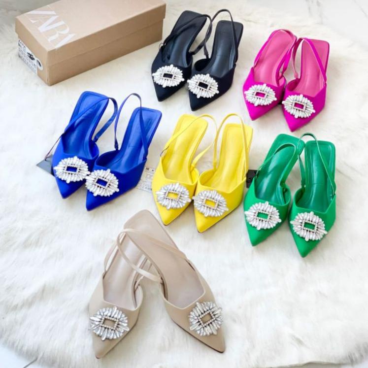 Oke Price.. SALE Zara Shoes Heels 3 cm Sepatu Sandal Pesta Pink Kuning hitam biru hijau coklat nude 