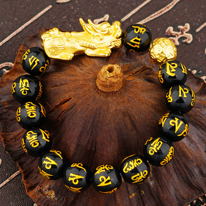 Gelang Tangan Emas Motif Tulisan Kingdom Pixiu Untuk Pria