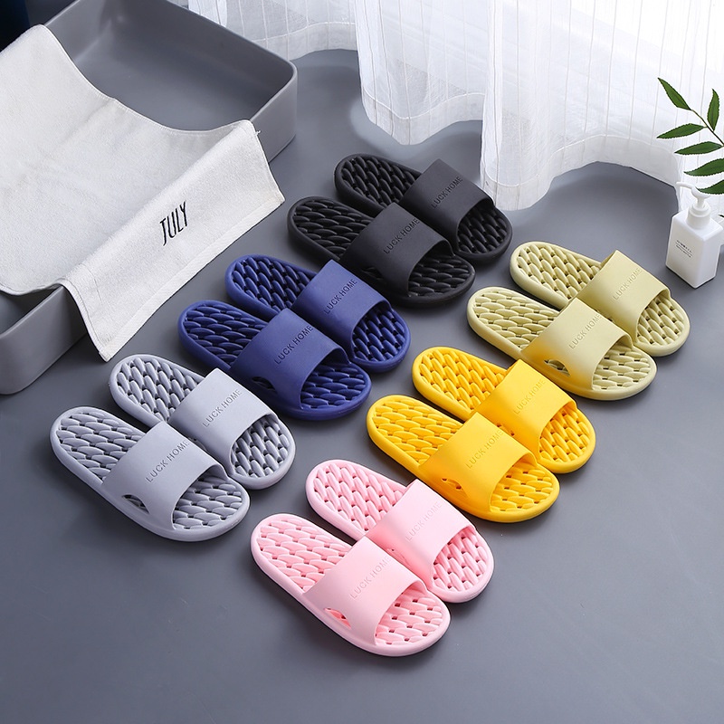 Sandal Kamar Mandi Wanita Bocor Non-Slip Mandi Indoor Empat Musim Rumah Pria Sandal Rumah Plastik Be