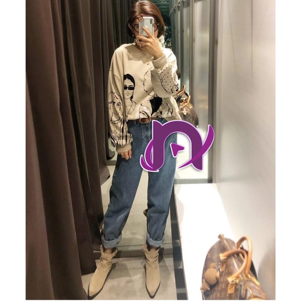 BEFAST - ZEC OOTD Wanita Sweater AIKAWA / Sweater FLEECE Gil Retro Nude / Sweater Kekinian Wanita Remaja / Sweater keluaran Terbaru 2022 / Sweater Motif / OOTD Ala Style Korean