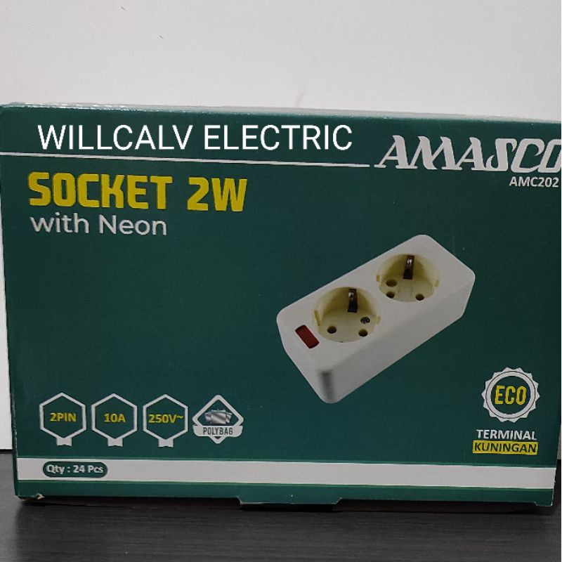 STOP KONTAK AMASCO 2 LUBANG KUNINGAN / STOP KONTAK ARDE  2 LUBANG AMASCO TERMINAL KUNINGAN