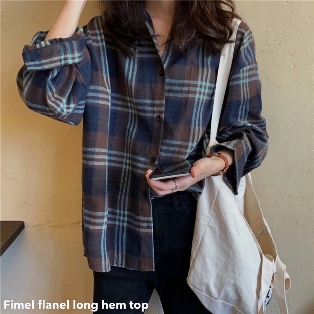 Fimel flanel long hem top - Thejanclothes