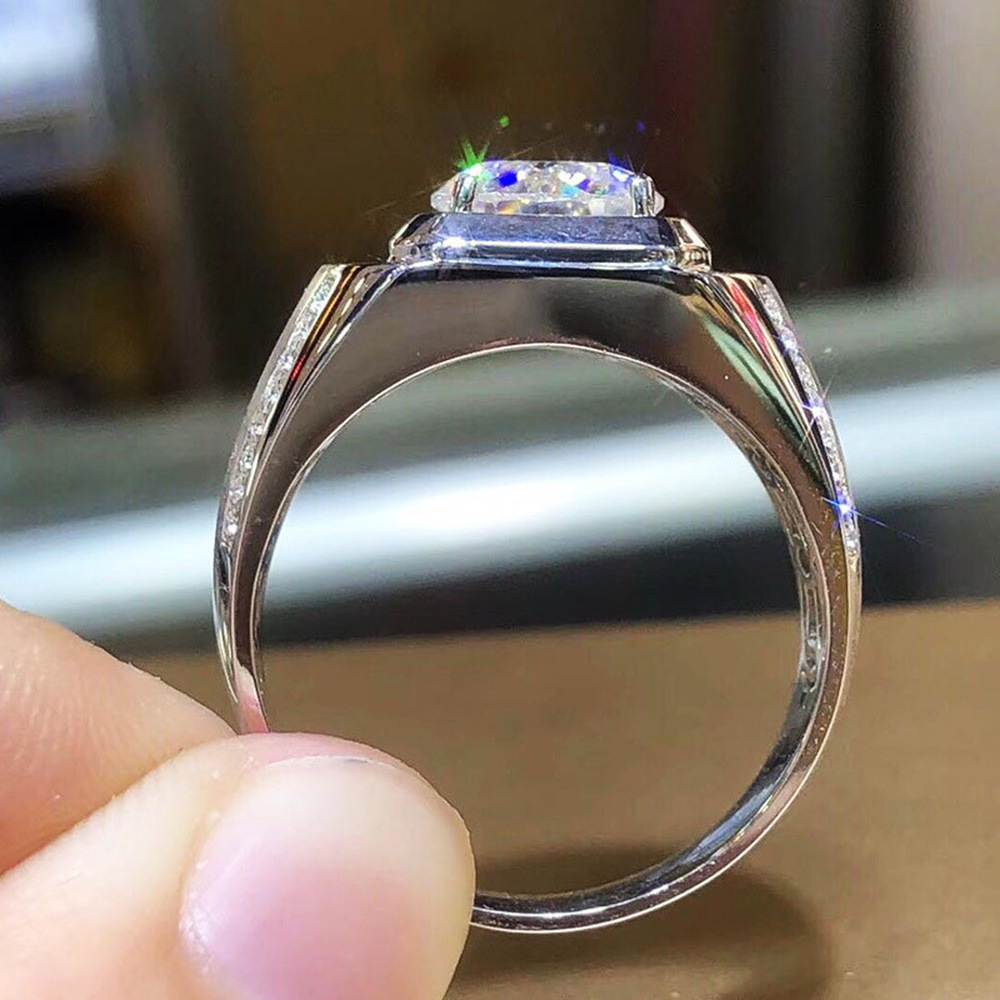 Cincin Pernikahan Platinum Berlian Kristal Mewah Titanium Perak Pria Wanita Fashion Perhiasan Rings