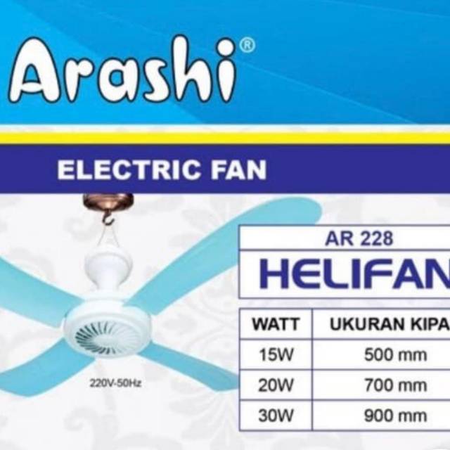 Kipas Angin Gantung Arashi 15 Watt Helifan