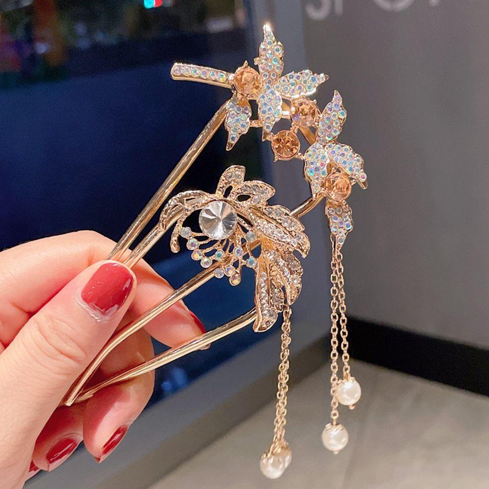 Agustina U-shaped Hair Stick Elegan Manis Mutiara Rumbai Pengantin Hiasan Kepala Hairstyle Tools Alloy Hiasan Kepala Antik