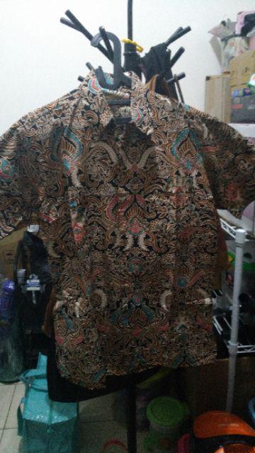Jumbo Batik Hrb026 Kenongo Kemeja Hem Pendek Padi Pekalongan M L Xl Murah Keren Bati Pria Wajik Biru
