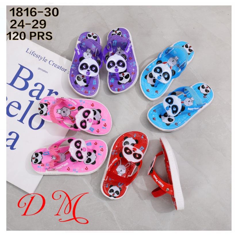 JJ-1816-30 Sandal Bunyi Cit Cit Anak Tali Elastis Karakter Panda / Sandal Jepit Bunyi Import Ukuran 24-29