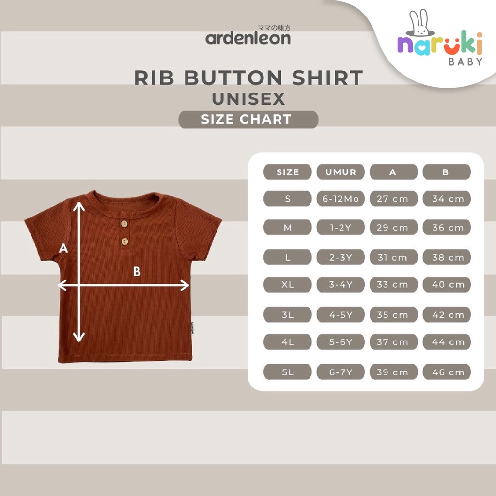 Ardenleon Unisex Rib Button Shirt Kids 3L/4L/5L (4-7yrs) Arden Leon Baju Atasan Anak