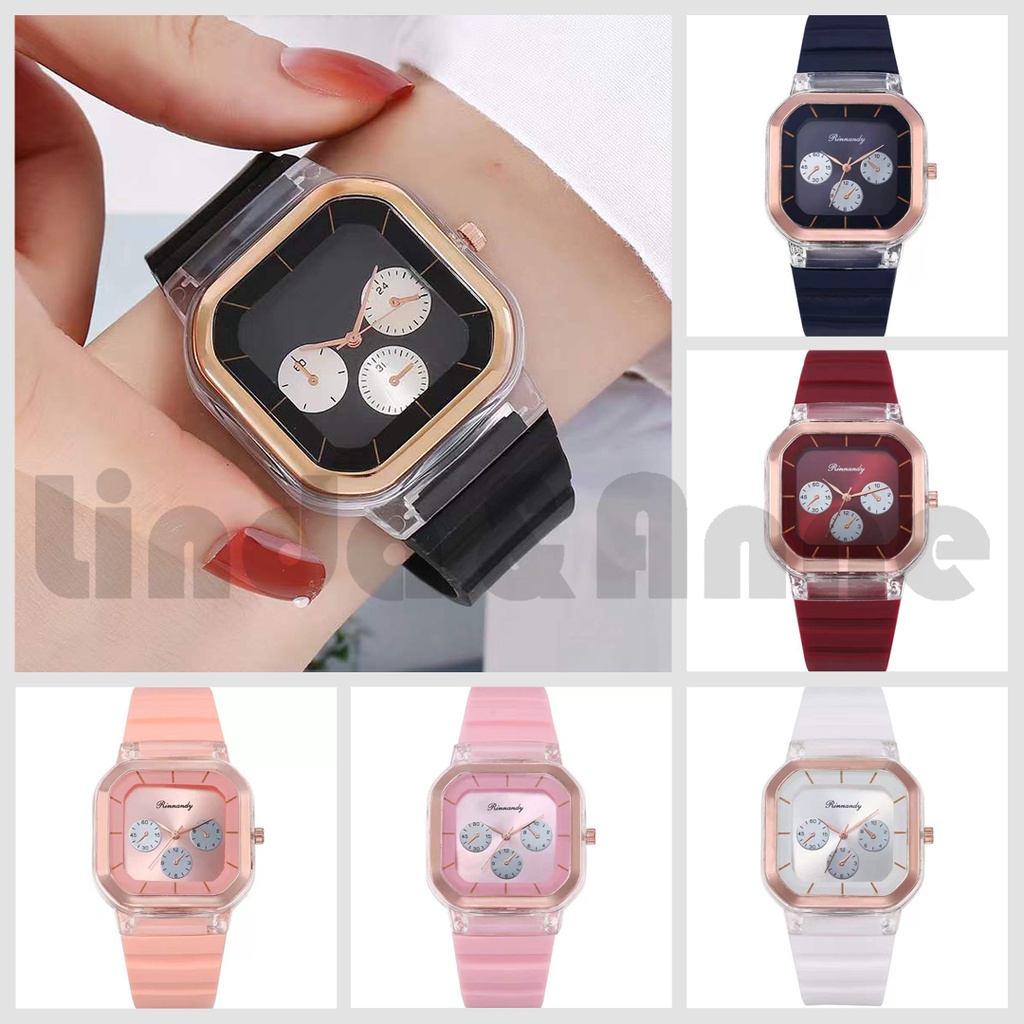 Jam Tangan Rubber Wanita Dial Kotak Analog Korean Style Fashion / Jam Tangan Wanita Pria Hush Puppies murah