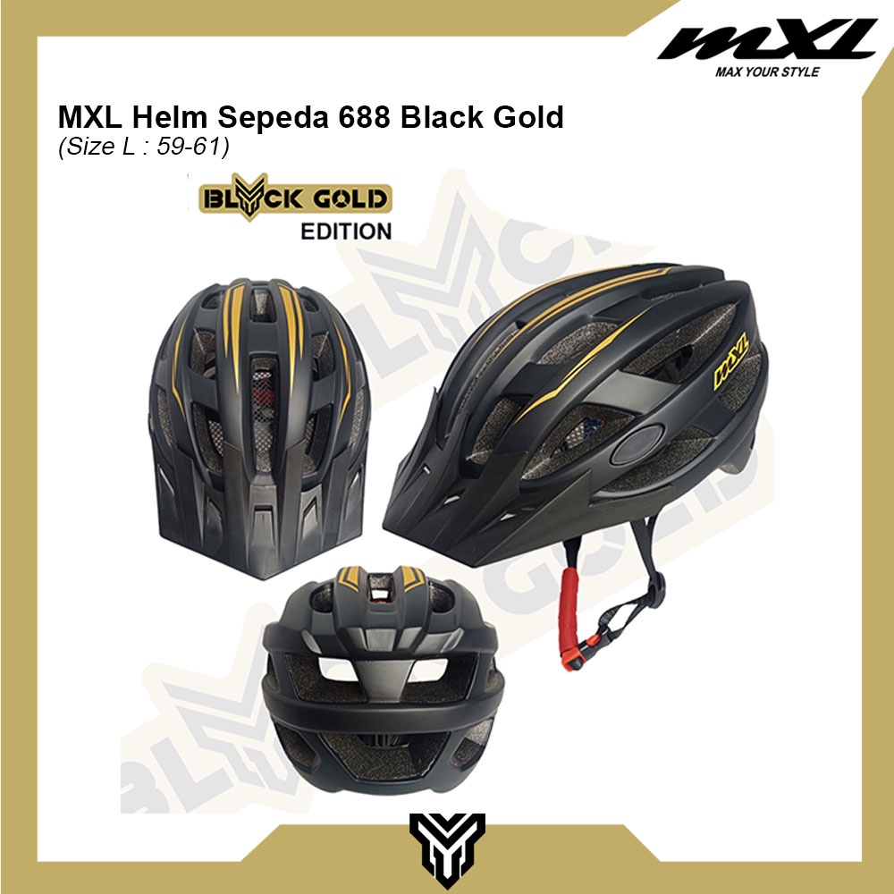 MXL Helm Sepeda 688 Bicycle Helmet Black Gold Safety Pelindung Kepala Cycling Dewasa Unisex